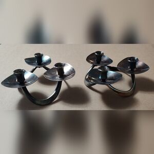 Pair Vintage Lunt‎ M61 Danish Modern Silverplated Candleholders for Tapers 6...